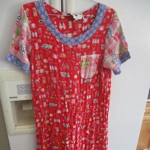 rare artsy colorful long rayon dress S.A. Rose made in Texas M
